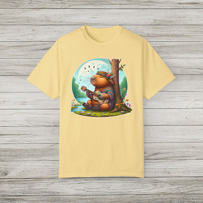 Whimsical Beaver Playing Guitar Garment-Dyed T-Shirt