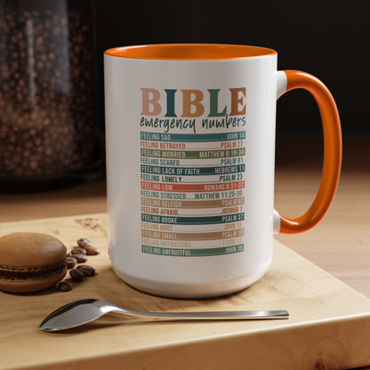 Bible Emergency Numbers Accent Coffee Mug (11, 15oz)