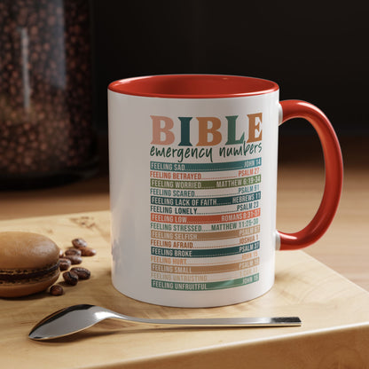 Bible Emergency Numbers Accent Coffee Mug (11, 15oz)