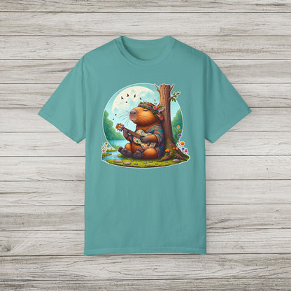 Whimsical Beaver Playing Guitar Garment-Dyed T-Shirt