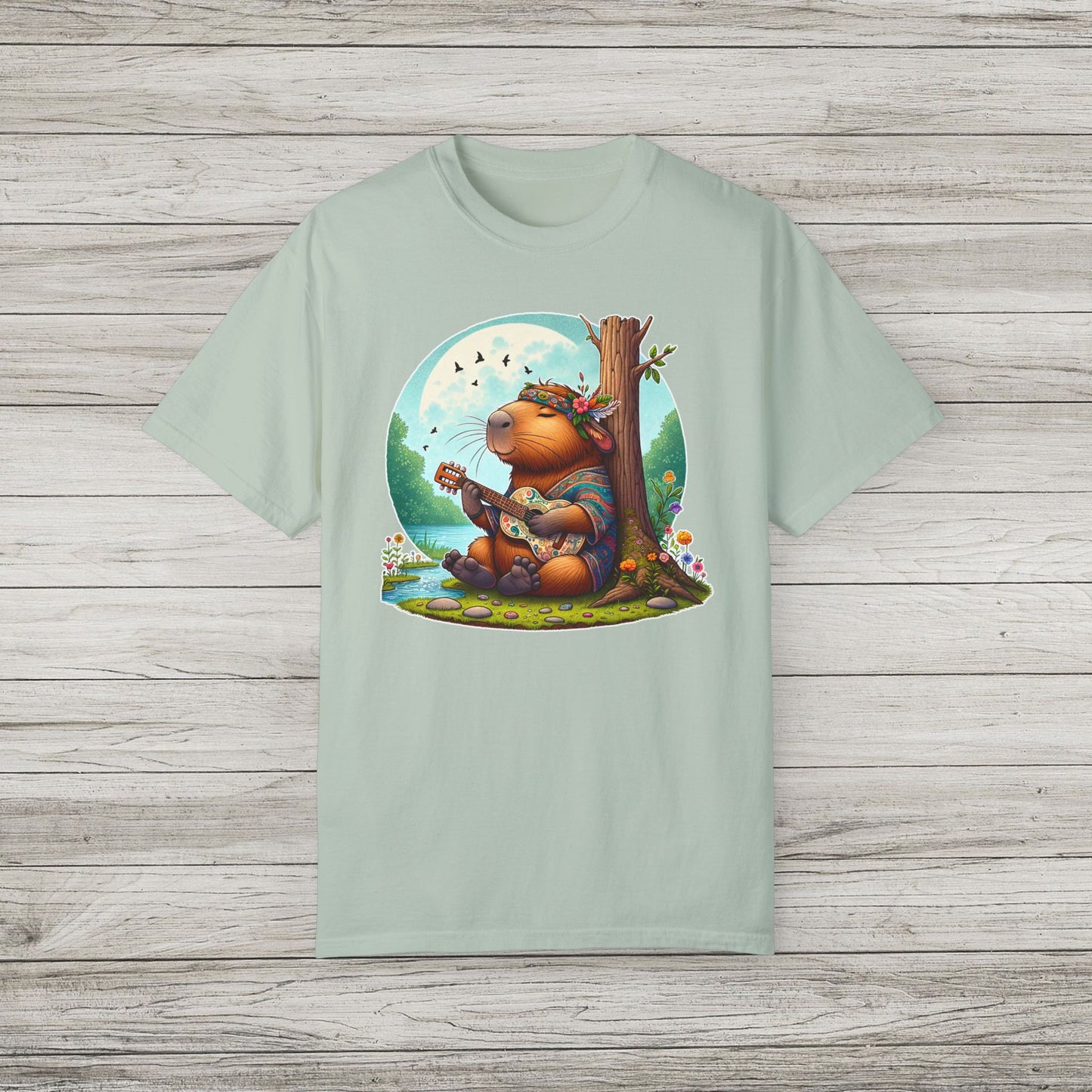 Whimsical Beaver Playing Guitar Garment-Dyed T-Shirt