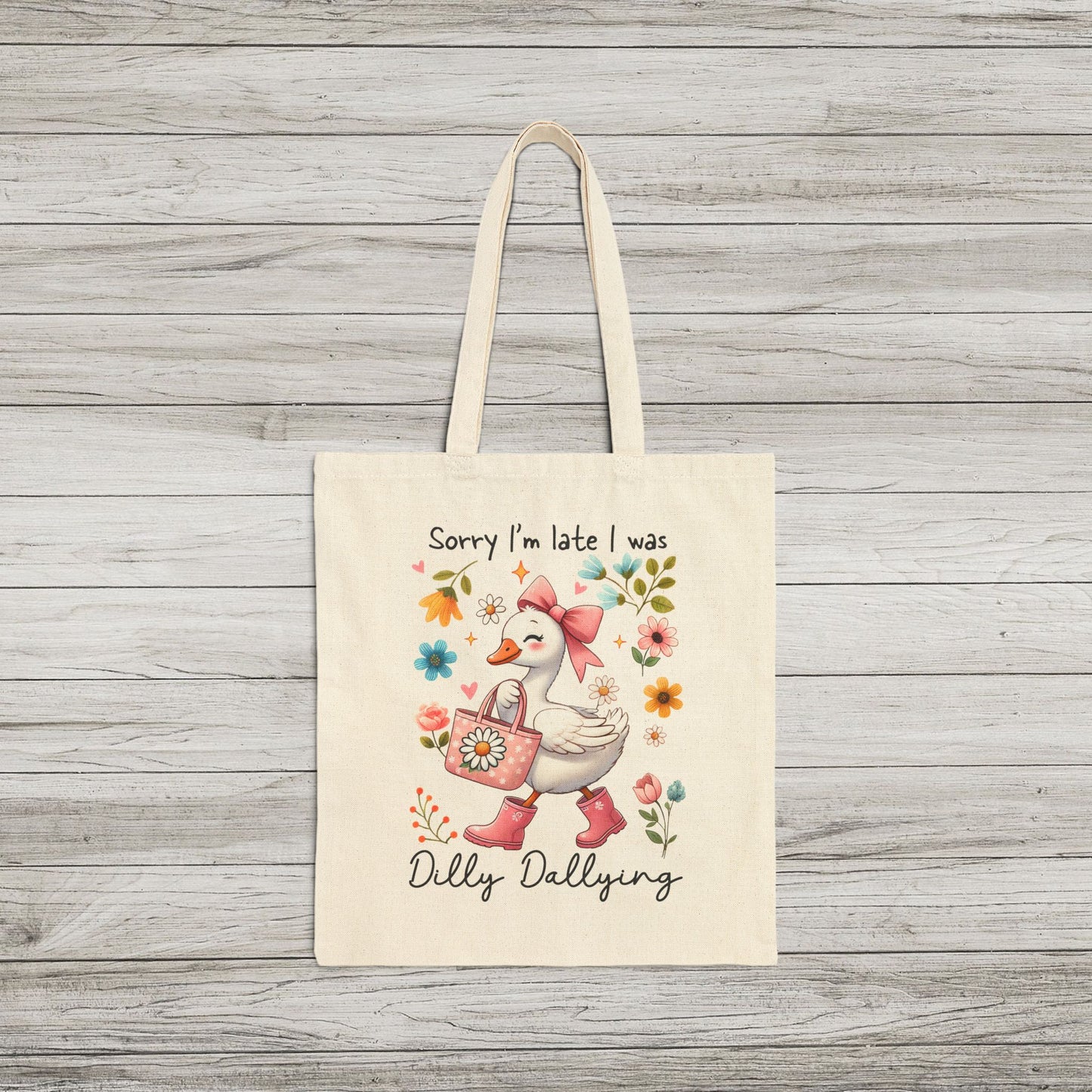 Cute Goose Dilly Dallying Canvas Tote Bag