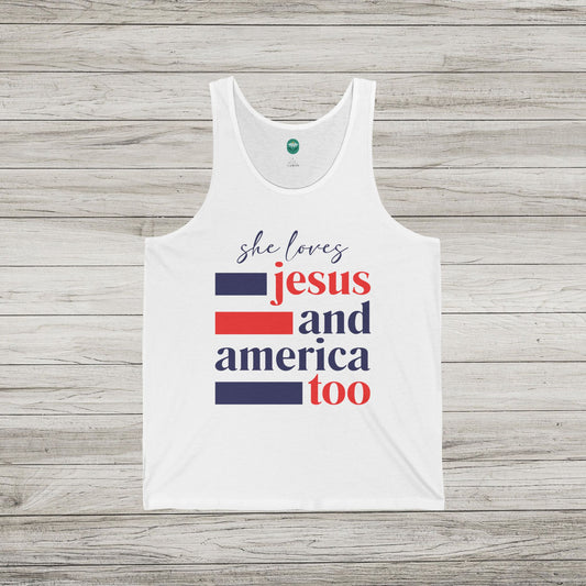 She Loves Jesus and America Too Bella Canvas Tank Top