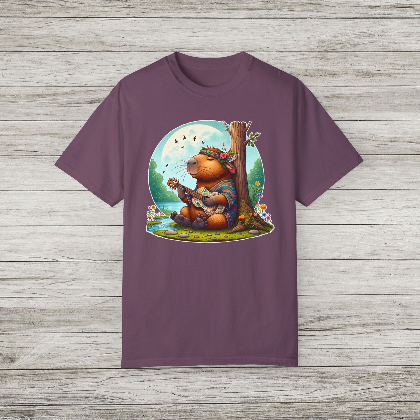 Whimsical Beaver Playing Guitar Garment-Dyed T-Shirt