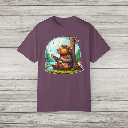 Whimsical Beaver Playing Guitar Garment-Dyed T-Shirt