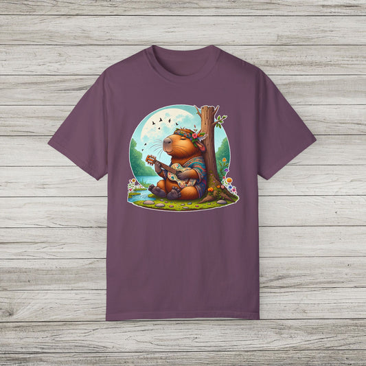 Whimsical Beaver Playing Guitar Garment-Dyed T-Shirt
