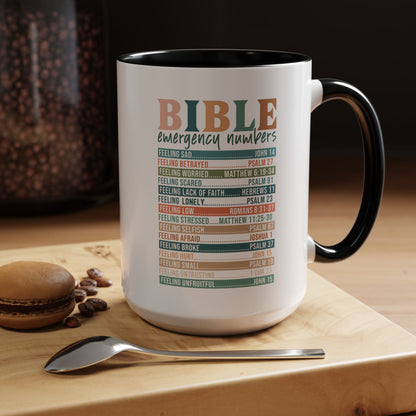 Bible Emergency Numbers Accent Coffee Mug (11, 15oz)