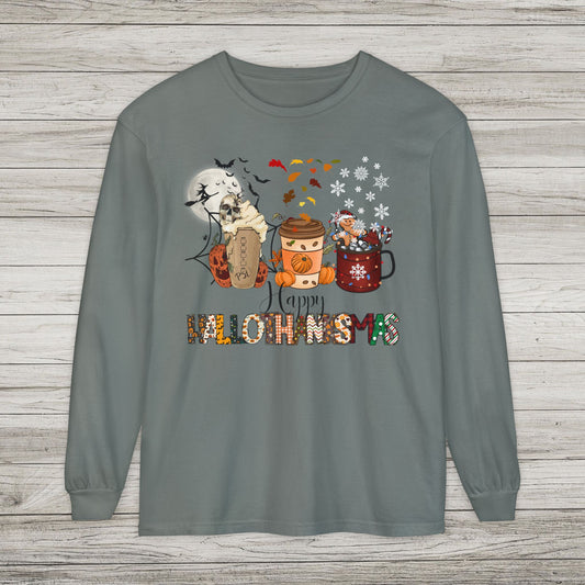 Happy HalloThanksMas Comfort Colors Long Sleeve Tee