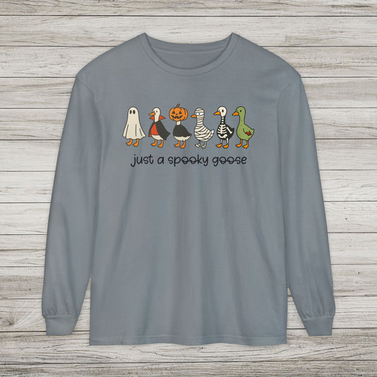 Just A Spooky Goose Comfort Colors Long Sleeve Tee