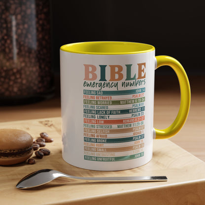 Bible Emergency Numbers Accent Coffee Mug (11, 15oz)