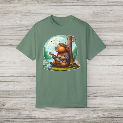 Whimsical Beaver Playing Guitar Garment-Dyed T-Shirt
