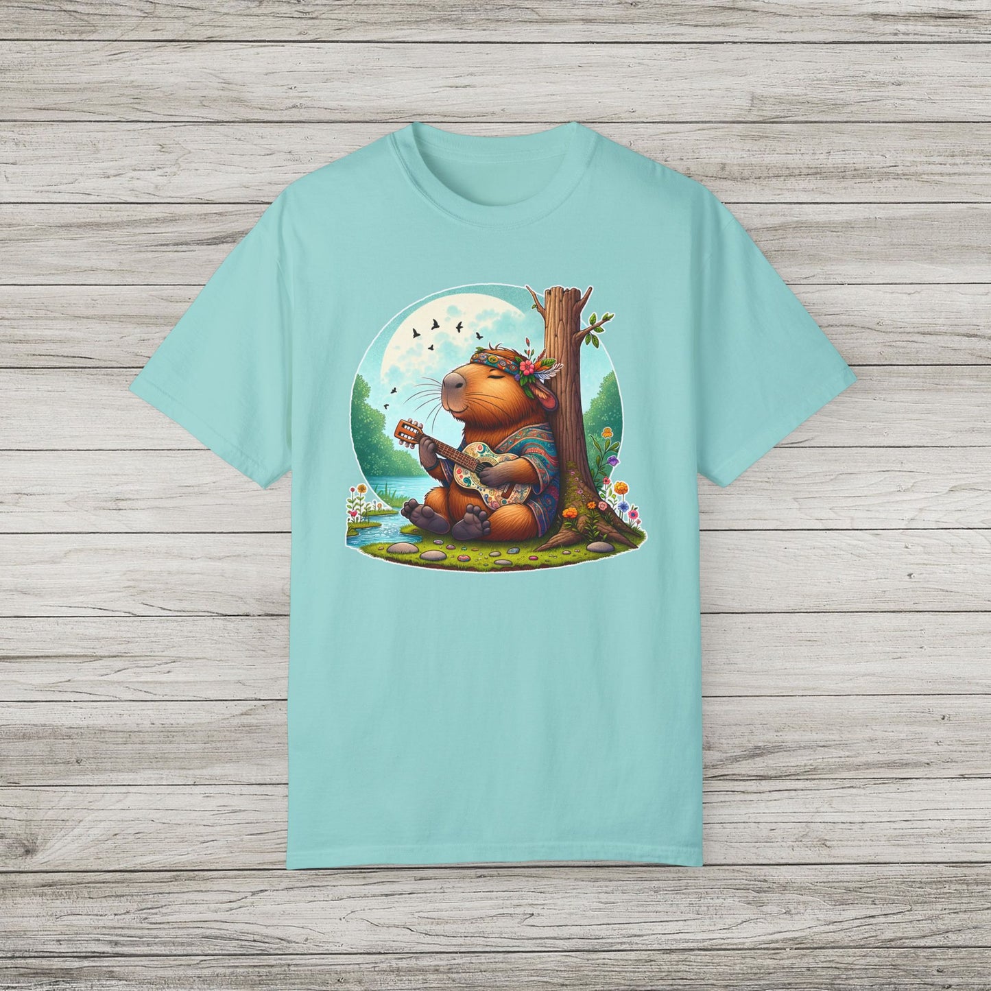 Whimsical Beaver Playing Guitar Garment-Dyed T-Shirt
