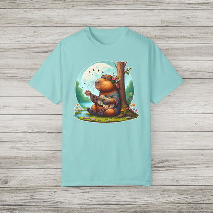 Whimsical Beaver Playing Guitar Garment-Dyed T-Shirt