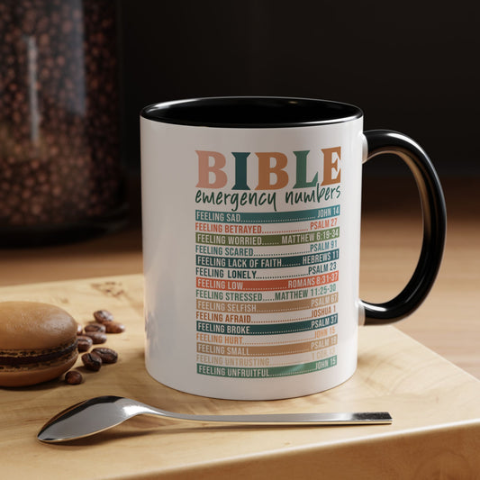 Bible Emergency Numbers Accent Coffee Mug (11, 15oz)