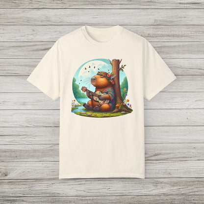 Whimsical Beaver Playing Guitar Garment-Dyed T-Shirt