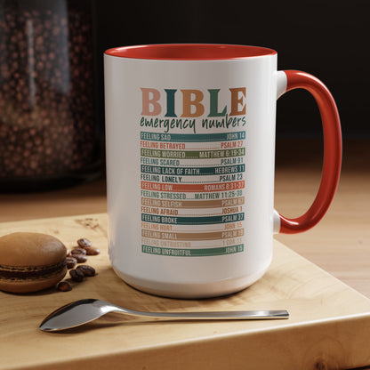 Bible Emergency Numbers Accent Coffee Mug (11, 15oz)