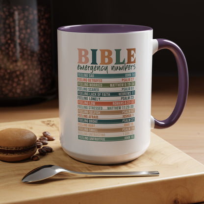 Bible Emergency Numbers Accent Coffee Mug (11, 15oz)